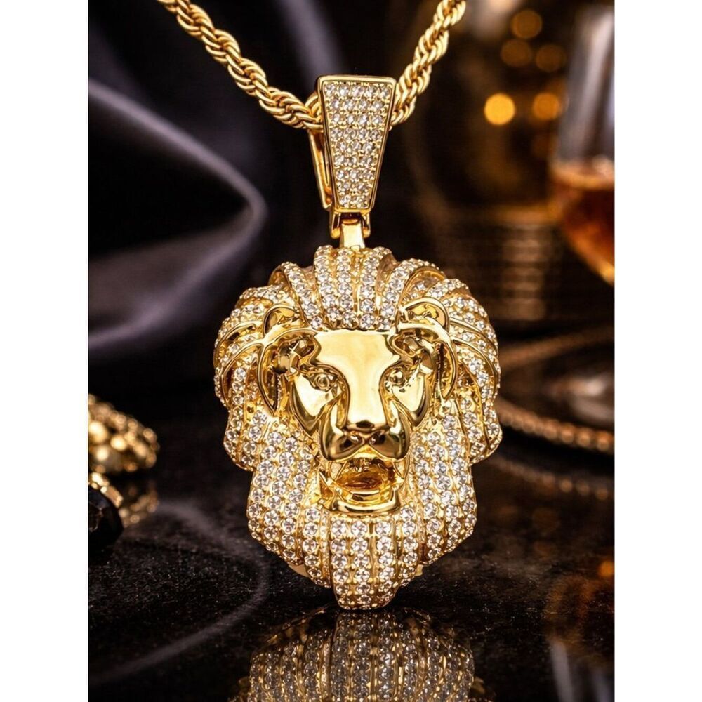 Iced Out Simulated Diamond Lion Necklace